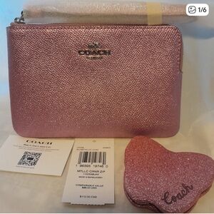 Coach Wristlet/In Metallic Lilac Leather With Coach Compact Mirror